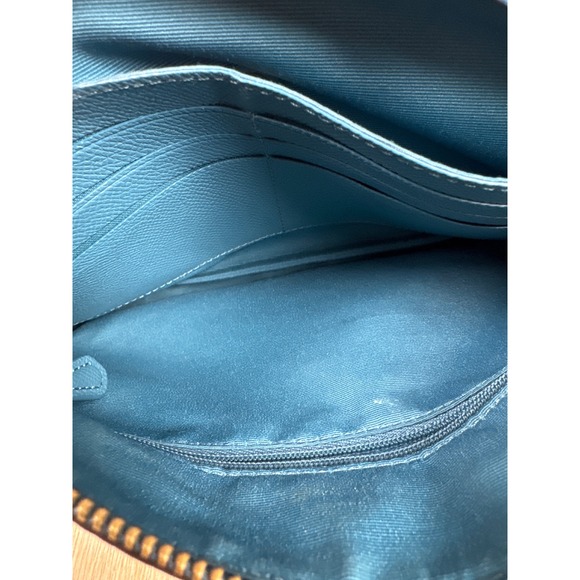 Coach Nolita 24 Wristlet Teal Blue Pebbled Leather Gold Logo Handbag Bag - Picture 6 of 9